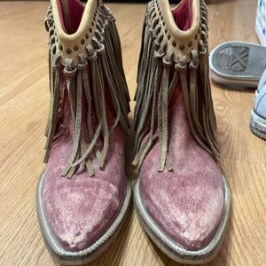 Red fringe ankle cowboy boots